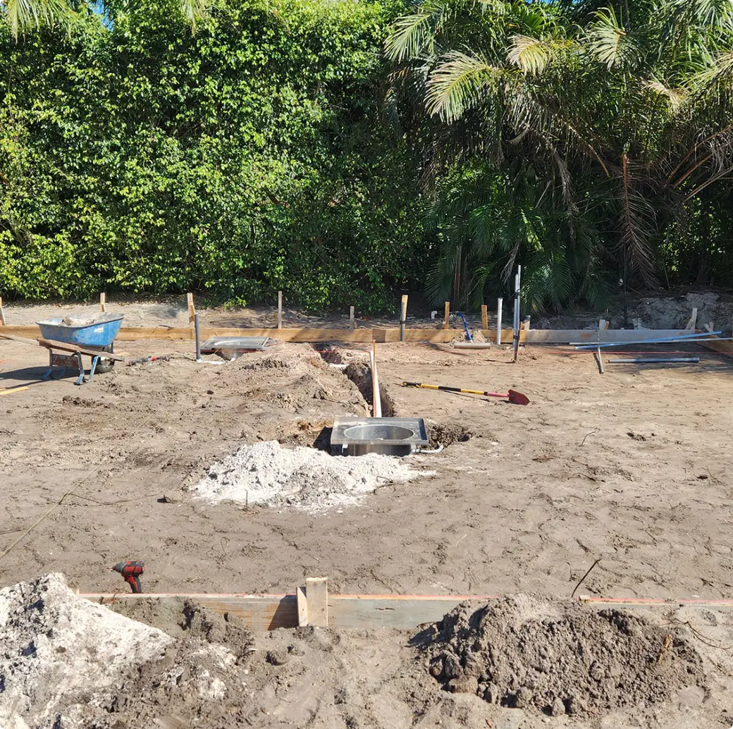High Ridge Country Club foundation site prep with formwork and plumbing rough-in