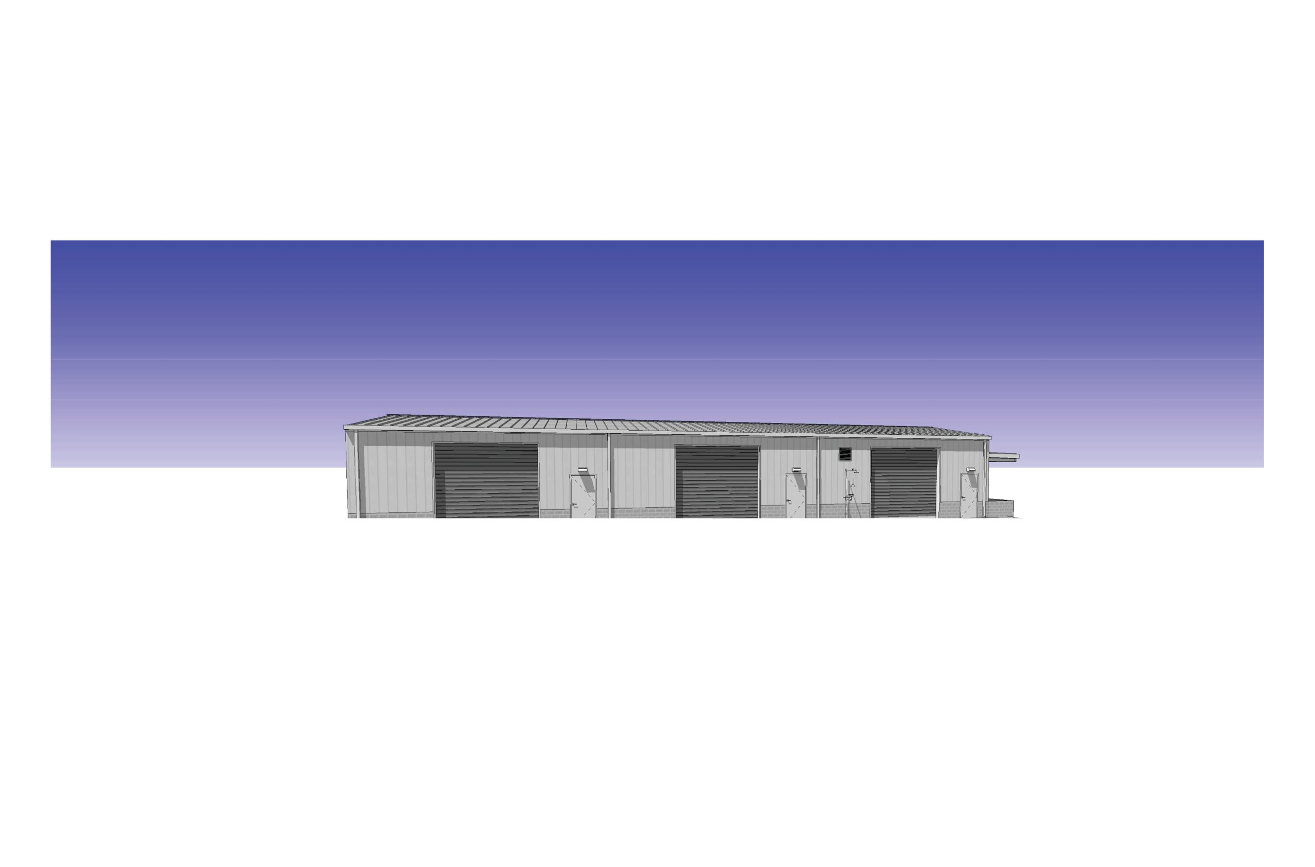 3D rendering of steel chemical and fertilizer storage building with roll-up doors