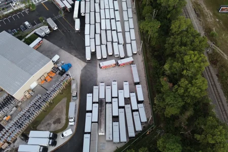 Aerial view of Thermo King trailer yard and warehouse