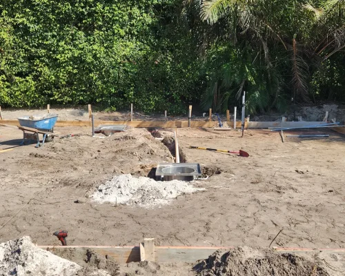 High Ridge Country Club foundation site prep with formwork and plumbing rough-in